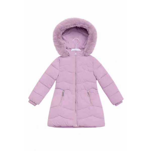 Xhupë Dimërore për Vajza - Ngjyrë Lila me Kapuç Peliçe