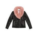 🖤🌸 Xhaketë e Zezë për Vajza me Jakë Peliçe Rozë - Stil & Elegancë