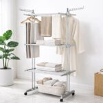 Raft për tharjen e rrobave me 4 nivele të palosshme me shirit të zgjatur të sipërm