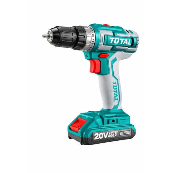 TOTAL P20S 20V Cordless Drill Driver Set – 45N·m, 2-Speed, Includes 2.0Ah Battery, Charger & Drill Bits