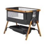 🛏️ Shtrat Bebesh Luhatës Manual - Ngjyrë Hiri me Dru Natyral