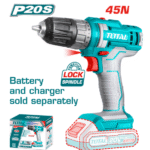 stërvitëse/vidhosëse pa kabllo TOTAL P20S 20V Cordless Drill Driver – 45N·, 2-Speed Lock Spindle LED Light