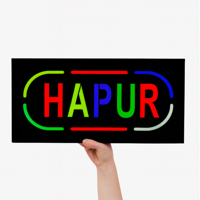 Reklamë LED shumëngjyrëshe me tekstin HAPUR ME KABLLO