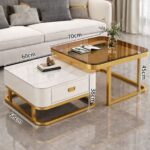 🤍✨ Tavolinë Moderne për Sallon - Set 2 Copë (Golden White, Marble Finish) - Figura 2