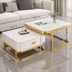 🤍✨ Tavolinë Moderne për Sallon - Set 2 Copë (Gold & White, Marble Finish) - Figura 2