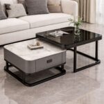 🖤✨ Tavolinë Moderne për Sallon - Set 2 Copë (Black & Marble, Nesting Design)