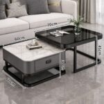 🖤✨ Tavolinë Moderne për Sallon - Set 2 Copë (Black & Marble, Nesting Design) - Figura 2