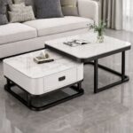 🤍🖤 Tavolinë Moderne Katror - Set 2 Copë me Sirtar (White & Black Frame)