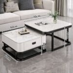 🤍🖤 Tavolinë Moderne Katror - Set 2 Copë me Sirtar (White & Black Frame) - Figura 2