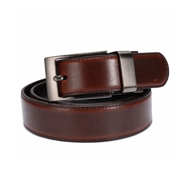 Rrip Lëkure Kafe Premium për Meshkuj me Kapëse Metalike Moderne