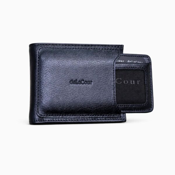 Portofol Klasik i Zi prej Lëkure për Meshkuj me Mbajtëse Kartash