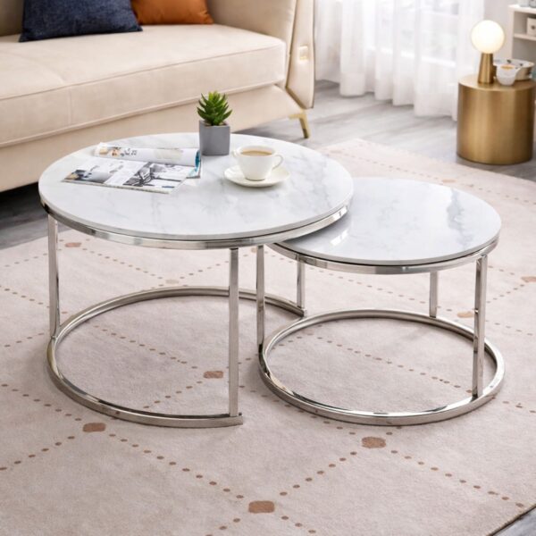 Set Tavolinash Rrethore me Mermer - Dizajn Modern & Elegancë Luksoze 🤍✨