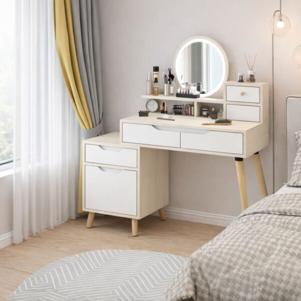 Tavolinë Makeup me Pasqyrë LED - Elegancë, Organizim & Komoditet 💡✨