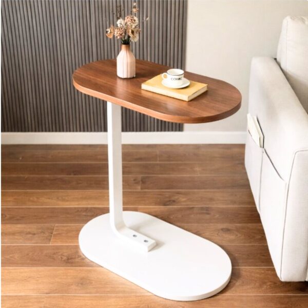 Tavolinë Anësore C-Shape me Bazë të Bardhë Moderne