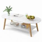 Tavolinë Kafeje Ovale - Stil Skandinav me Raft Poshtë