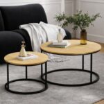 Set Tavolinash Rrethore - Dru Natyral & Metal i Zi 🌿🖤✨ - Figura 2