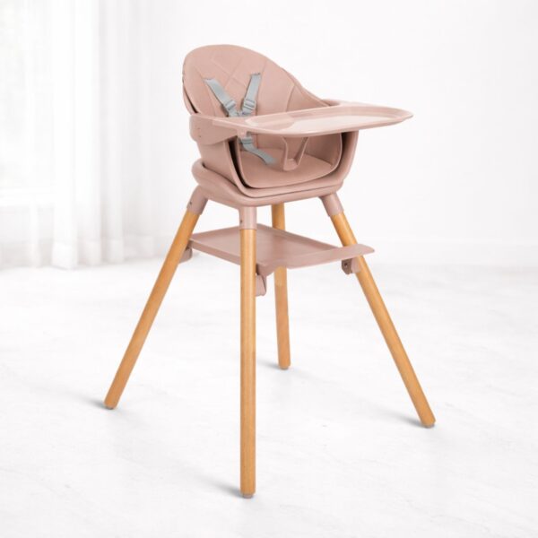 Karrige Ushqimi Woody 6 në 1 me Këmbë Druri - Moderne & Multifunksionale