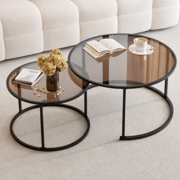 Set Tavolinash Moderne me Xham të Tymosur  Elegancë & Funksionalitet për Çdo Ambient ✨