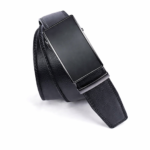 Rrip Modern i Zi prej Lëkure për Meshkuj me Kapëse Automatike