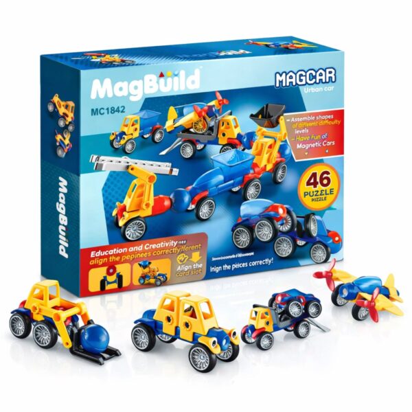 🚗🧲 46 PCS Magnetic Car Puzzle Set - Lodër Ndërtimi Magnetike për Fëmijë
