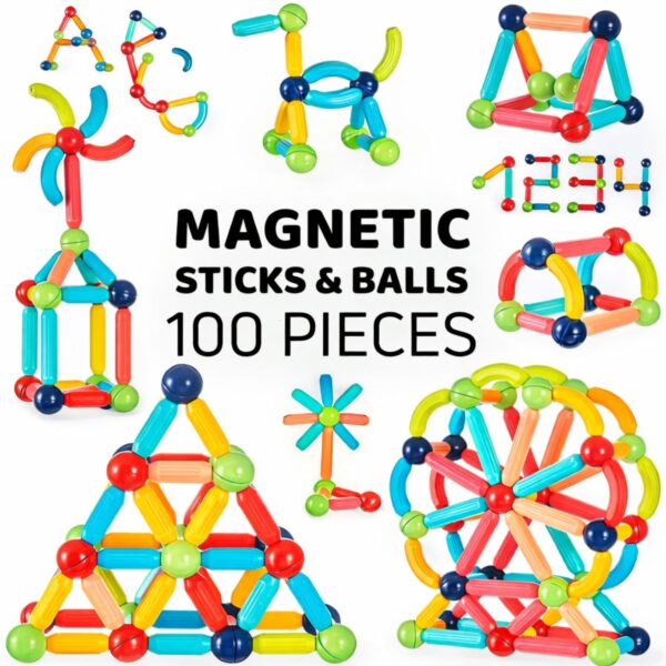 🧲🌈 Magnetic Sticks & Balls Set - 100 Pjesë (STEM Construction Toy)