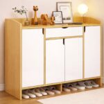 🪵 Dollap për Këpucë me Sirtar & Dyer – Dizajn Modern Druri Natyral (120×30×80 cm)