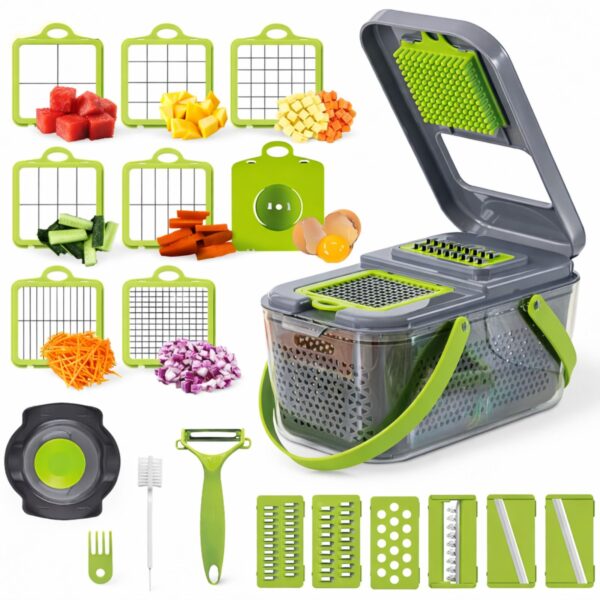 🥗 Prerëse Multifunksionale për Perime 16-në-1 me Enë - Mandoline Slicer & Chopper