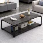 ☕ Tavolinë Moderne për Sallë me Raft – Coffee Table Minimaliste (Ngjyrë Gri / Stone)