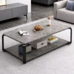 Tavolinë Moderne për Sallë me Raft - Coffee Table me Efekt Mermeri