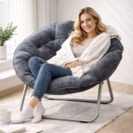🪑 Karrige Moderne Relax - Saucer Chair me Lesh Artificial (Foldable, Grey) - Figura 3