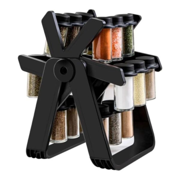 🌿 Mbajtëse Erëzash 360° - Me 18 Kavanoza Xhami (Rrotulluese)