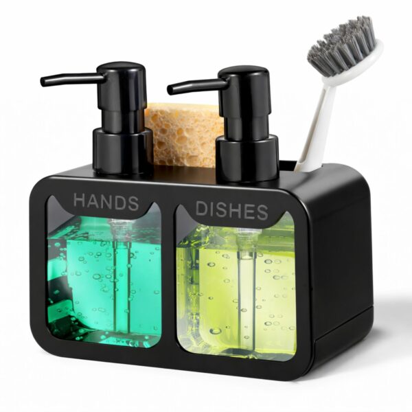 🧼 Dispenser Sapuni 4 në 1 për Kuzhinë - Me Mbajtëse për Sfungjer & Furçë