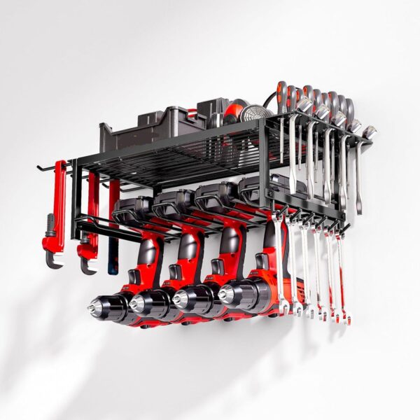 🛠️ Organizues Veglash për Mur - Raft Metalik 2 Shtresor me Mbajtëse për Drill (60 cm)