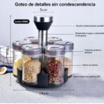 🧂 Raft Rrotullues për Erëza - Set me 6 Kavanoza Qelqi (360°) - Figura 5
