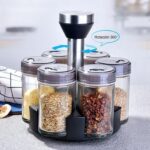 🧂 Raft Rrotullues për Erëza - Set me 6 Kavanoza Qelqi (360°) - Figura 2