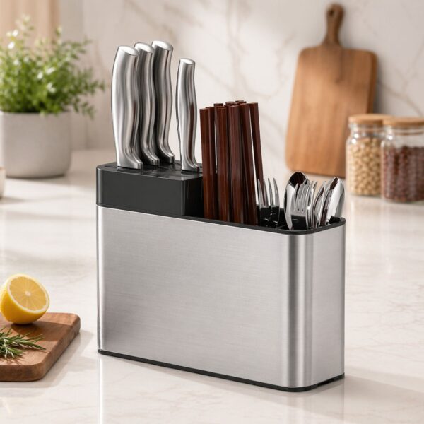 🔪 Mbajtëse për Thika & Takëme - 3 Ndarje me Sistem Kullimi (Shumëfunkcionale)