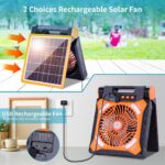 Ventilator Solar Portativ me Dritë LED & Power Bank - Rechargeable Fan për Camping & Udhëtime (Orange) ☀️🔋 - Figura 5