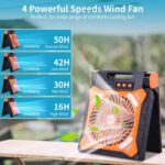 Ventilator Solar Portativ me Dritë LED & Power Bank - Rechargeable Fan për Camping & Udhëtime (Orange) ☀️🔋 - Figura 4