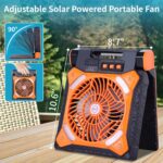 Ventilator Solar Portativ me Dritë LED & Power Bank - Rechargeable Fan për Camping & Udhëtime (Orange) ☀️🔋 - Figura 2