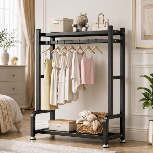 Raft për Rroba Metalik Heavy-Duty (Clothes Rack me Dy Shtylla & Raft Poshtë)