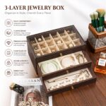 Kuti për Bizhuteri Luksoze 3 Nivele – Organizues me Dru (Wood Grain) & Kapak Transparent (Dark Brown, LD-1032) - Figura 4