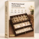 Kuti për Bizhuteri Luksoze 3 Nivele – Organizues me Dru (Wood Grain) & Kapak Transparent (Dark Brown, LD-1032) - Figura 3