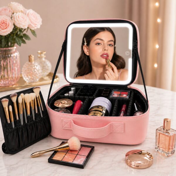 💄 Çantë Makeup-i me Pasqyrë LED (Organizues Profesional)💖