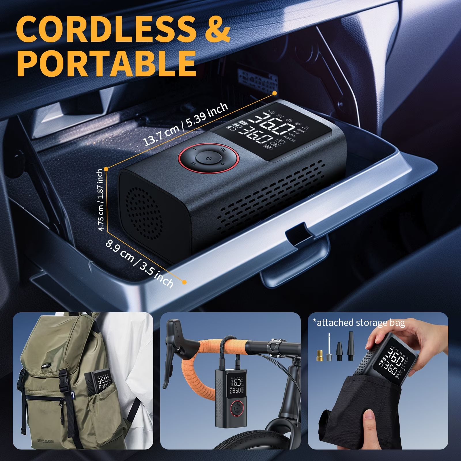 🚗 Cordless Tire Inflator – Kompresor Ajri Portativ (Rechargeable) 🔋 - Figura 5