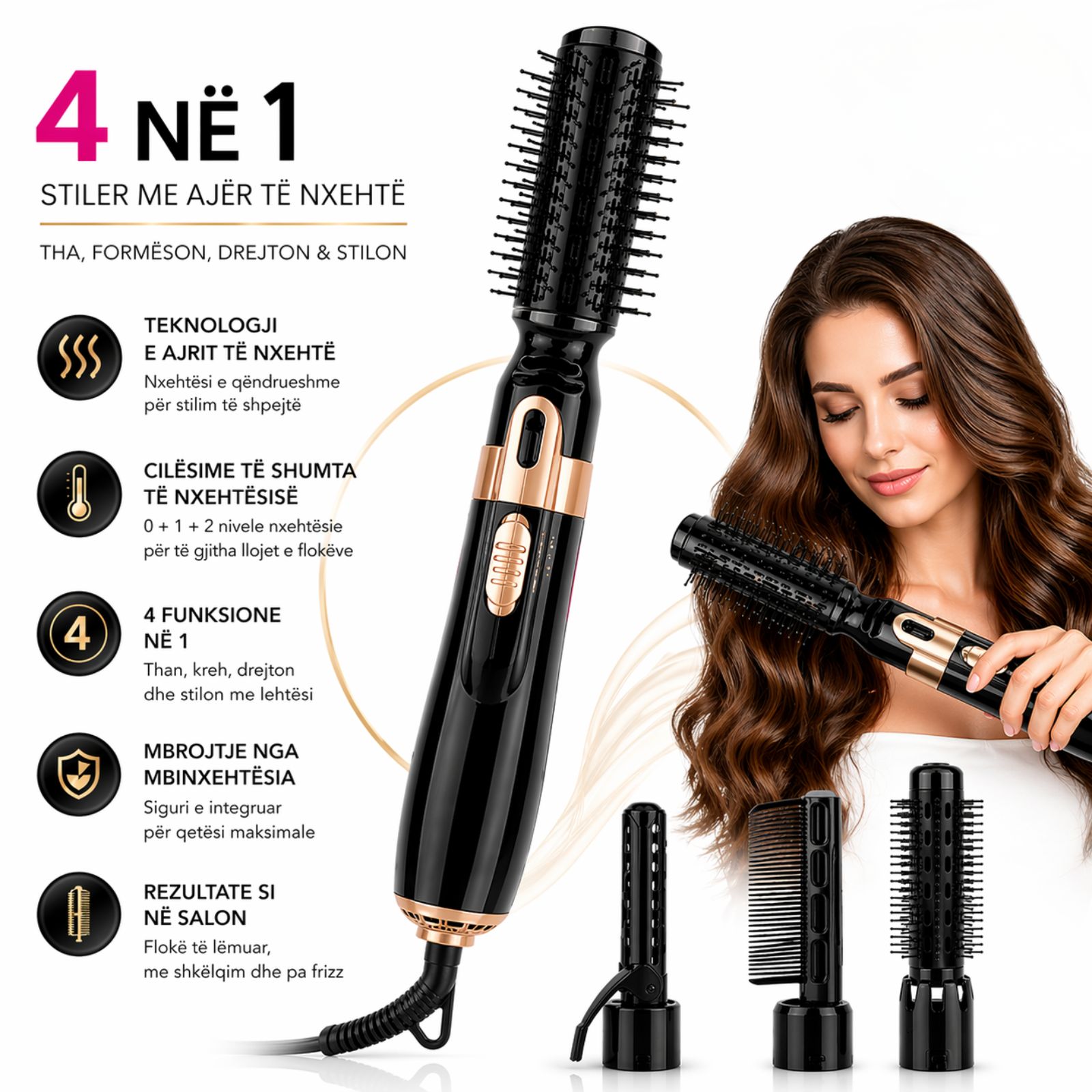 💇‍♀️ 4 në 1 Hot Air Styler - Tharëse, Drejtuese, Kaçurrela & Brush në Një - Figura 2
