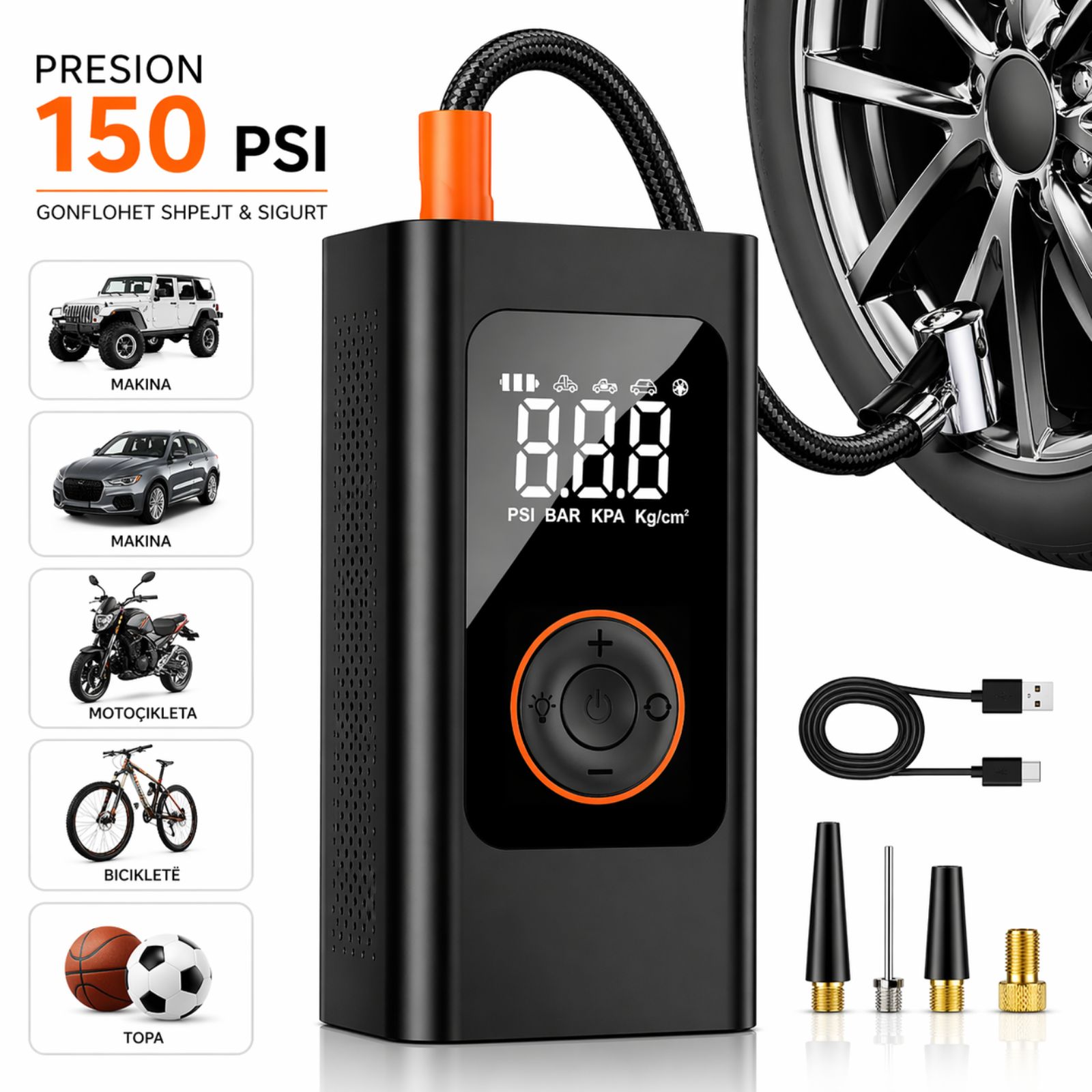 🚗 Wireless Air Pump - Mini Kompresor Portativ për Goma & Inflatable ~150 PSI - Figura 2