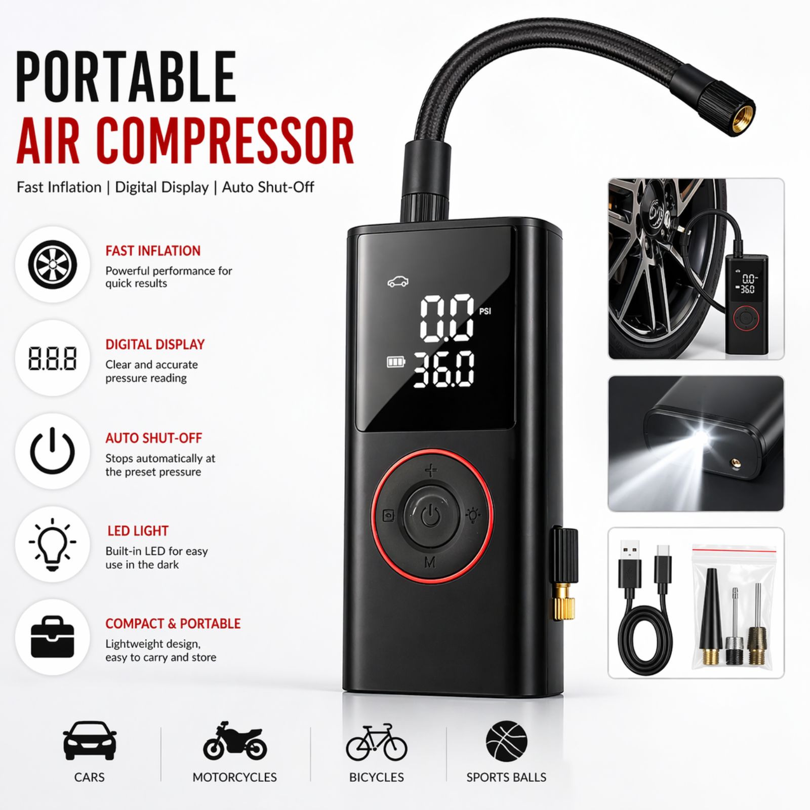 🚗 Portable Air Pump - Kompresor Ajri Digital 50W (Wireless) - Figura 3