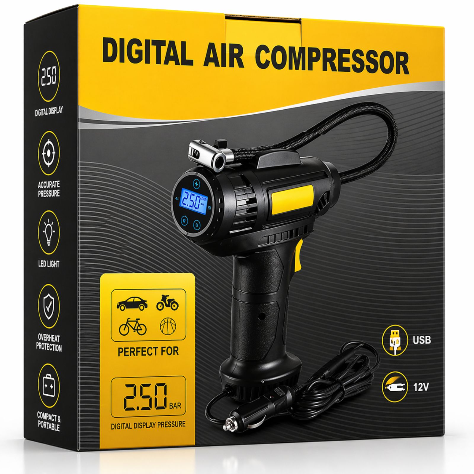 🚗 Digital Air Compressor - Kompresor Ajri 120W me Ekran Digital & Auto Stop 2.5 bar - Figura 5