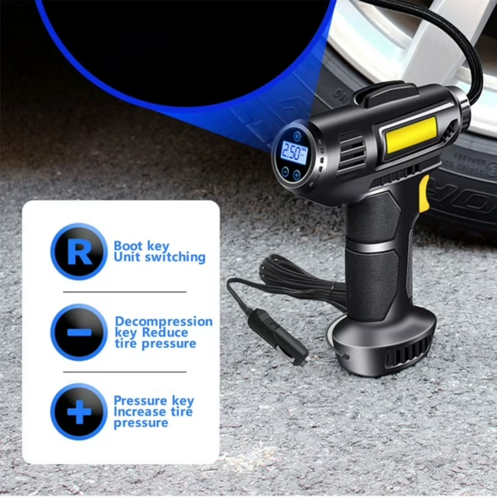 🚗 Digital Air Compressor - Kompresor Ajri 120W me Ekran Digital & Auto Stop 2.5 bar - Figura 4