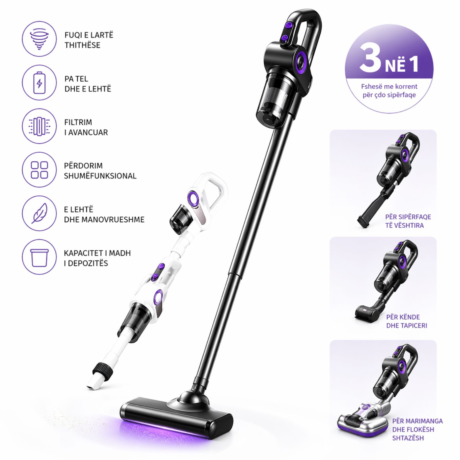 🧹 Wireless Vacuum Cleaner 3 në 1 – Fshesë Elektrike Pa Tel me Filtrim të Avancuar - Figura 3